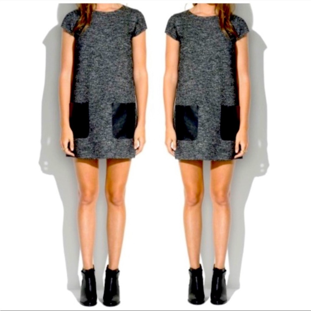 Madewell size medium shift dress with wool and leather pockets in black